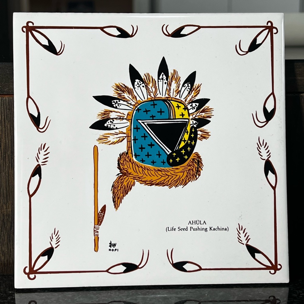 Vintage Hopi Ceramic Tile Trivet Ahula Kachina Lifeseed
